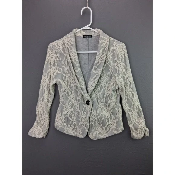 Miss Chievous Lace Blazer Women XL Grey Cream Floral Single Button MBD44L560CR - Picture 1 of 6